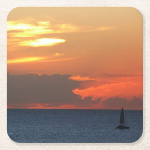 Dessous De Verre Carré Sunset Clouds and Sailboat Seascape