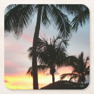 Dessous De Verre Carré Sunset Palms Tropical Paysage Photographie