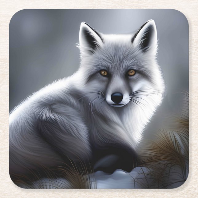 Dessous De Verre Carré Superbe Renard Artique (Devant)