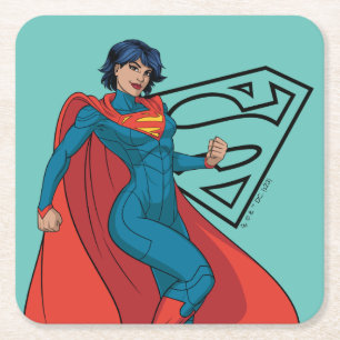 Dessous De Verre Carré Supergirl Hovering en costume bleu