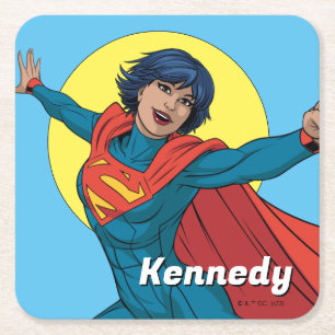 Dessous De Verre Carré Supergirl volant en costume bleu