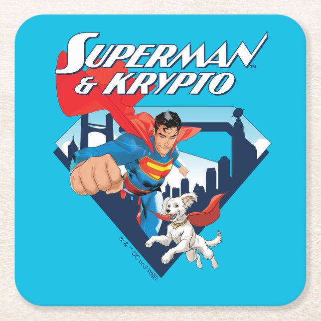 Dessous De Verre Carré Superman & Krypto Soar (Devant)