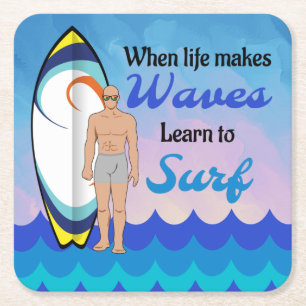 Dessous De Verre Carré Surboard Ocean Waves Blue Motivational Quote