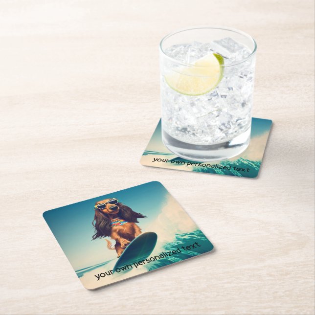 Dessous De Verre Carré Surf Dachshund Drink Coasters (En situation)