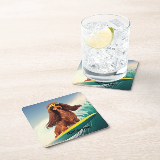 Dessous De Verre Carré Surf Dachshund Drink Coasters (En situation)