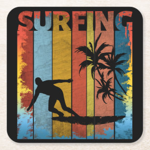 DESSOUS DE VERRE CARRÉ SURF EN ÉTÉ SURFEUR DE PLAGE