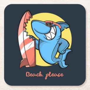 Dessous De Verre Carré Surf Shark Beach S'il vous plaît