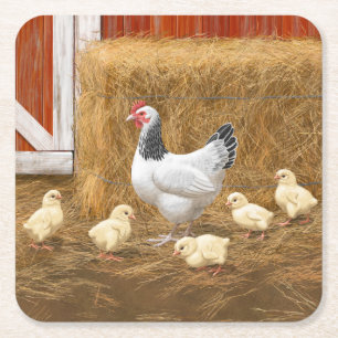 Dessous De Verre Carré Sussex Chicken Mama Hen et Chicks