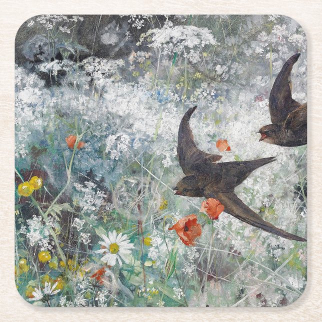 Dessous De Verre Carré Swallow and Flower Field, Bruno Liljefors (Devant)