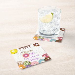 Dessous De Verre Carré Sweet One 1st Birthday Party Personnalisable