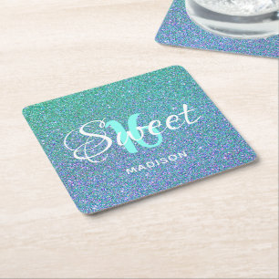Dessous De Verre Carré Sweet sixteen Bleu Turquoise Élégant Personnalis