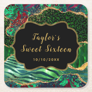 Dessous De Verre Carré Sweet sixteen d'Agate Safari vert