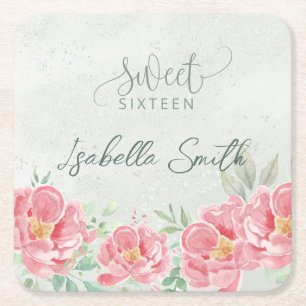 Dessous De Verre Carré Sweet sixteen vert doux et rose