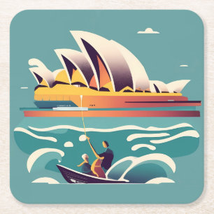 Dessous De Verre Carré Sydney Opera House Australie peinture souvenir