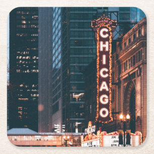Dessous De Verre Carré SYMBOLE Chicago Illinois Neon Nuit