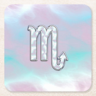 Dessous De Verre Carré Symbole Scorpio Zodiac en style perle