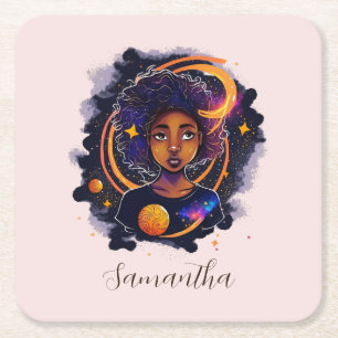 Dessous De Verre Carré Système solaire Afro Femme