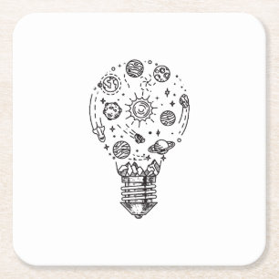 Dessous De Verre Carré Système solaire Doodle en bulbe