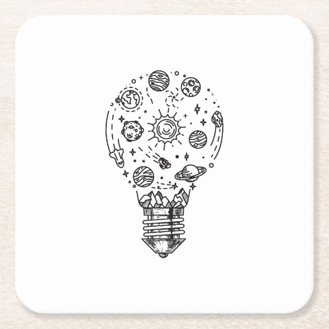 Dessous De Verre Carré Système solaire Doodle en bulbe (Devant)