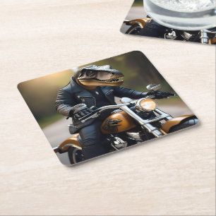 Dessous De Verre Carré T-Rex Dinosaur Bikie En Moto,