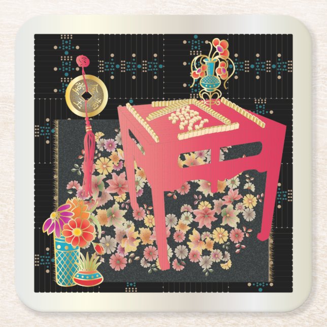 Dessous De Verre Carré Table rouge Mah Jongg (Devant)