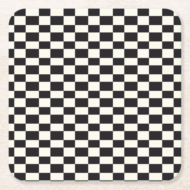 Dessous De Verre Carré Tableau d'échecs noir et blanc (Devant)