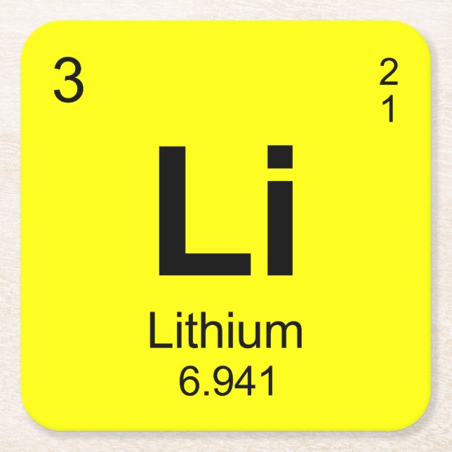 Dessous De Verre Carré Tableau des éléments périodique (lithium) (Devant)