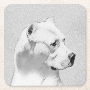 Dessous De Verre Carré Tableau Dogo Argentino - Art Chien original