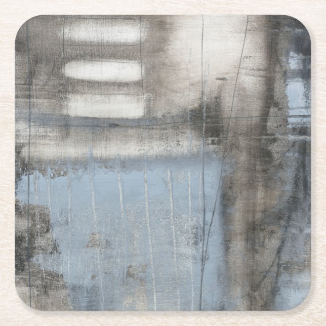 Dessous De Verre Carré Tableau gris et bleu Abstrait (Devant)