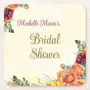 Dessous De Verre Carré Tapis de liège de mariage fleuri d'automne