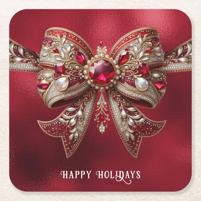 Dessous De Verre Carré Tapis de Noël à ruban rouge en papier (Devant)