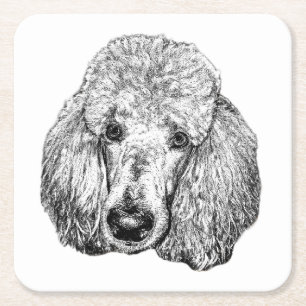 Dessous De Verre Carré Tapis de souris Chien Caniche – Portrait en Noir e