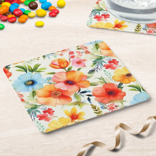 Dessous De Verre Carré Tapis de verre aquarelle fleuri coquelicot lumineu