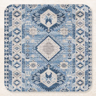 Dessous De Verre Carré Tapis Kilim Bleu Antique Oriental