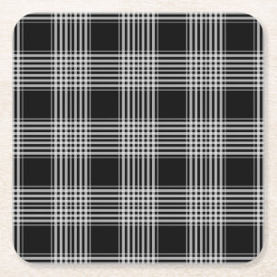 Dessous De Verre Carré Tartan à carreaux noir et blanc
