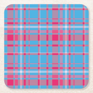 Dessous De Verre Carré Tartan bleu et rouge
