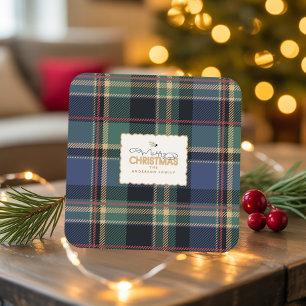 Dessous De Verre Carré Tartan de Noël Navy Bleu Vert ID1141B