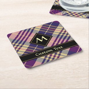 Dessous De Verre Carré Tartan mauve, or et bleu