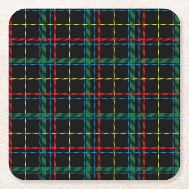 Dessous De Verre Carré Tartan Plaid Motif, Vert, (Devant)