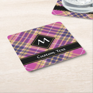 Dessous De Verre Carré Tartan rose, or et bleu