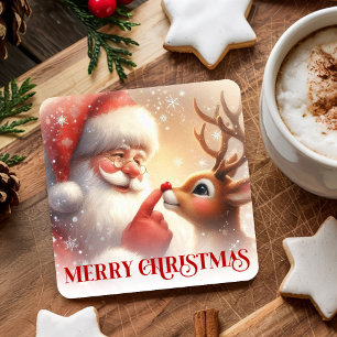 Dessous De Verre Carré Tasses de Noël charmantes Père Noël Rudolph