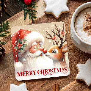 Dessous De Verre Carré Tasses de Noël en aquarelle pour buveurs Père Noël