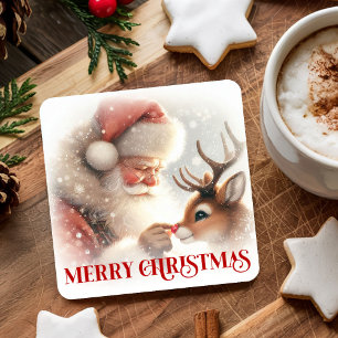 Dessous De Verre Carré Tasses de Noël en aquarelle Santa Rudolph