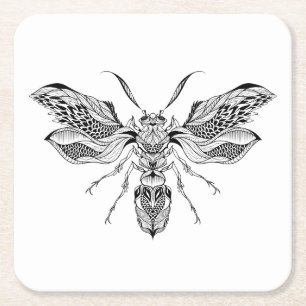 Dessous De Verre Carré Tatouage d'Abeille-Guêpe