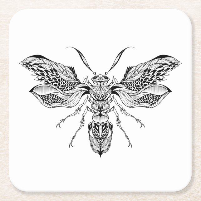 Dessous De Verre Carré Tatouage d'Abeille-Guêpe (Devant)
