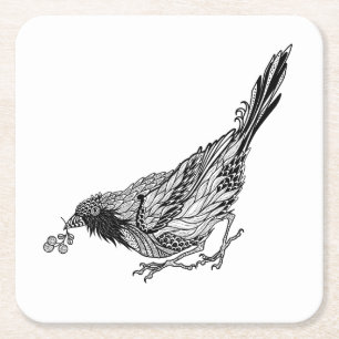 Dessous De Verre Carré Tatouage d'oiseau