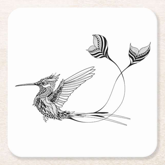Dessous De Verre Carré Tatouage d'oiseau de Psychedlic (Devant)