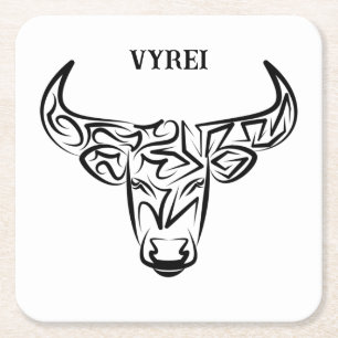 Dessous De Verre Carré Taureau tribal noir et blanc / Ox