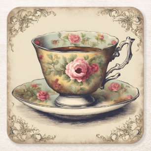 Dessous De Verre Carré Tea Cup vintage Floral Fête des mariées Tea Party