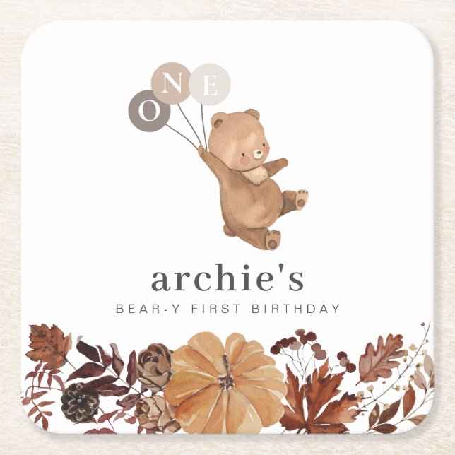 Dessous De Verre Carré Teddy Bear Citrouille - 1er Anniversaire (Devant)